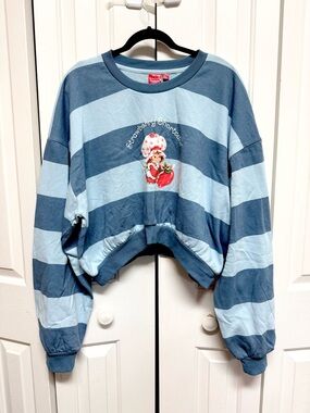 Striped Scoop-Neck Sweater in Blue - Strawberry Shortcake Graphic